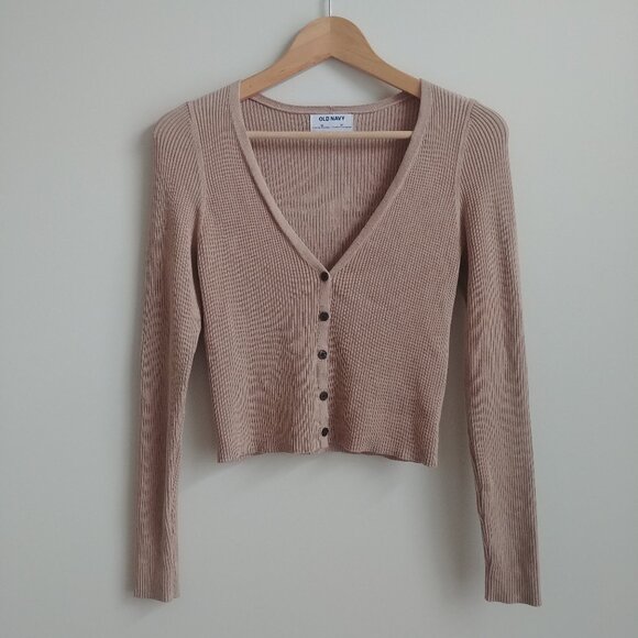 Old Navy soft little ribbed cardigan sweater top camel brown stretch XS - Picture 1 of 15